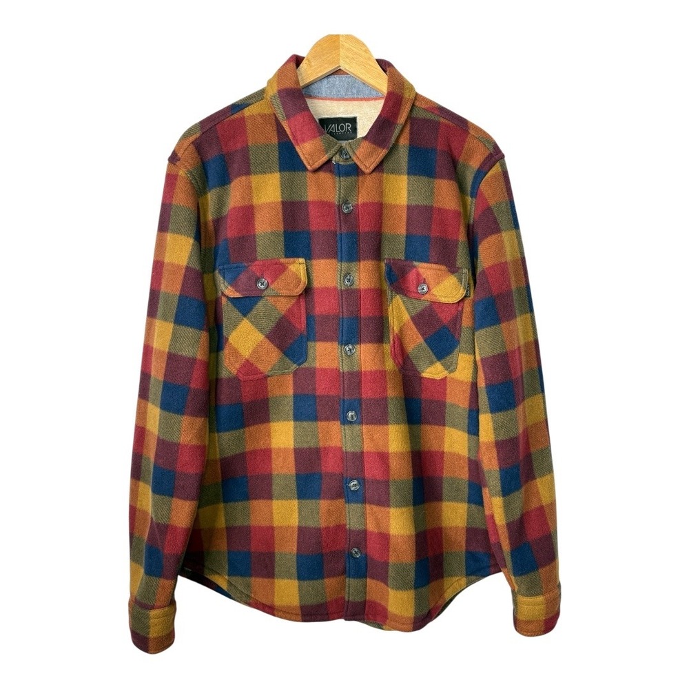 Valor Collective Flannel Shirt‎ Jacket Button Up Plaid Lined Men Size Large
